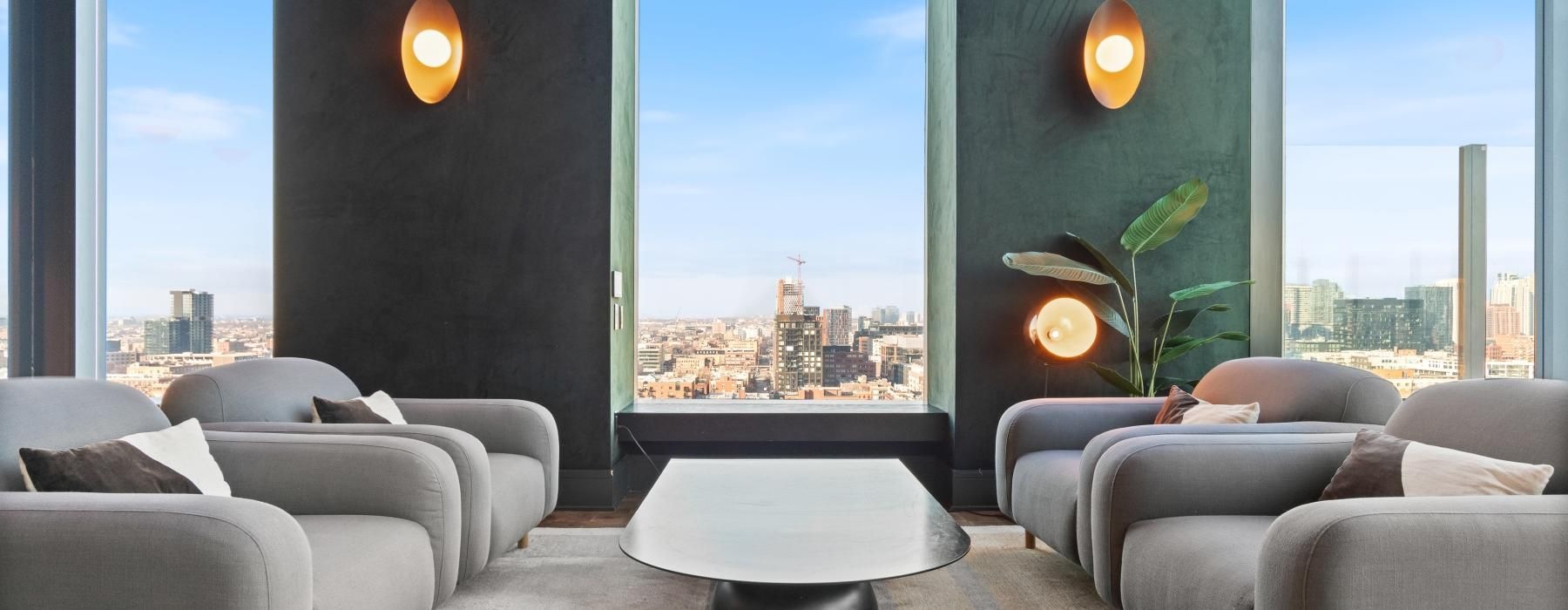 a room with a table and chairs
